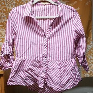 High low, striped peplum button up